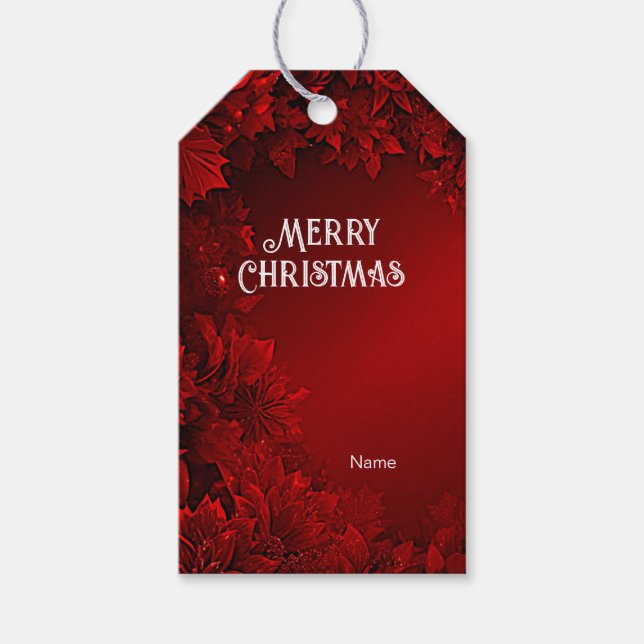 Red Blätter Floral Holiday Geschenk Tag Geschenkanhänger (Vorderseite)
