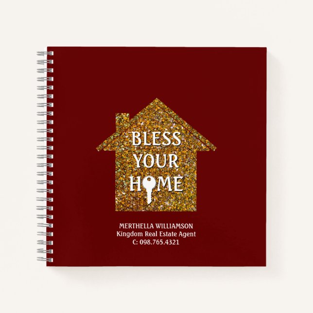Red BLESS YOUR ZUHAUSE Real Anwesen Notebook Notizbuch (Vorderseite)