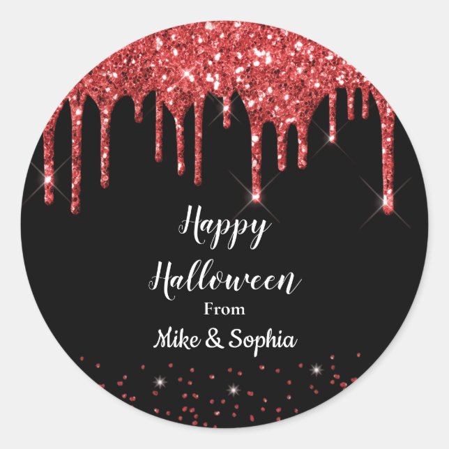 Red Blood Glitzer Dripping Vampire Halloween Runder Aufkleber (Vorderseite)