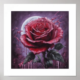 Red Blood Moon Rose Poster
