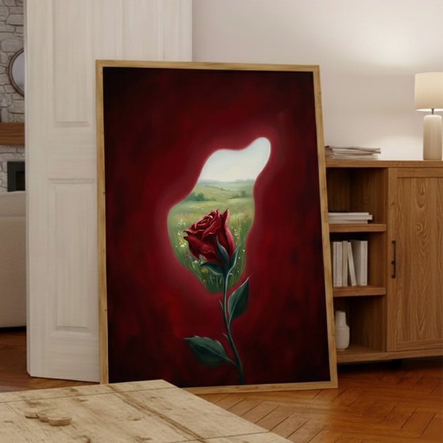 Red Bloom Window – Surreal Floral Wall Art Print Poster (Von Creator hochgeladen)