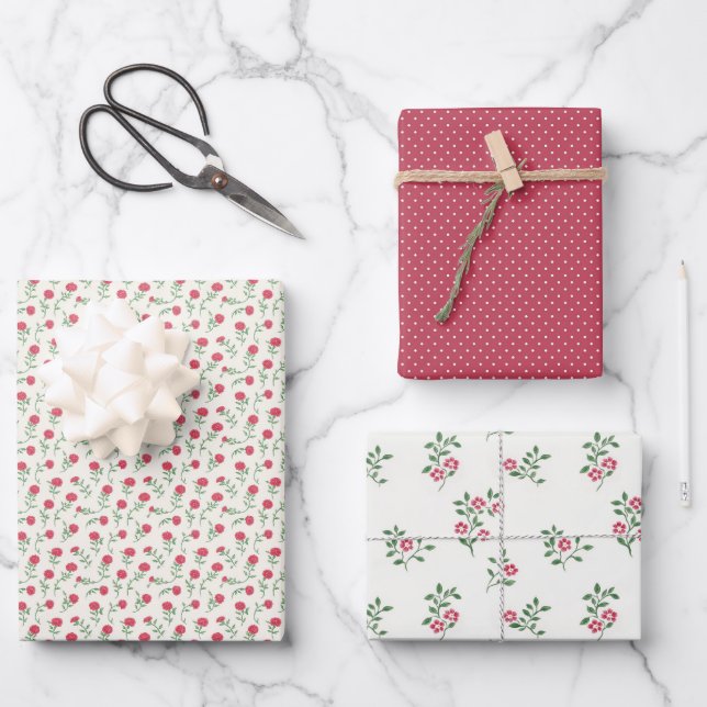 Red Blossom Whimsy 3 Geschenkpapier Set (Vorderseite)