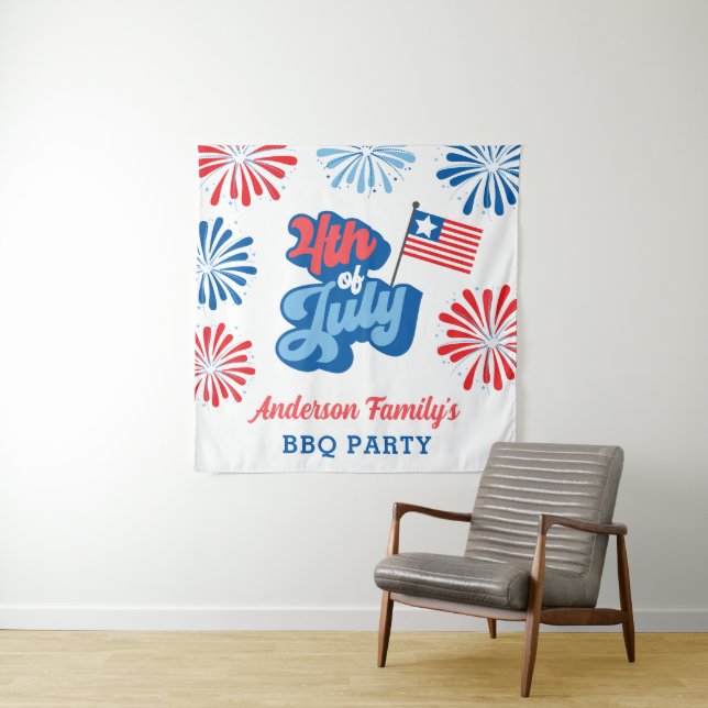 Red & Blue 4. Juli Fireworks Wiedersehen GRILLEN P Wandteppich (Beispiel)