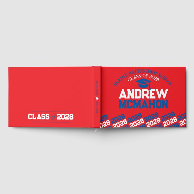 Red & Blue Abschluss Personalisiert Gästebuch (Voll)
