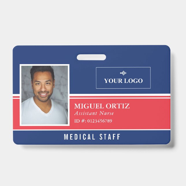 Red Blue Add Your Logo Employee ID Ausweis (Front)
