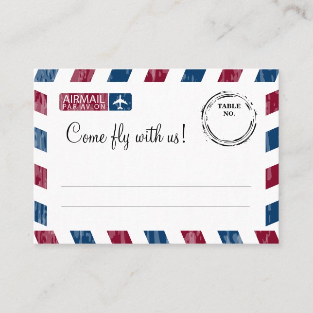 Red Blue Airmail Escort / Sitzkarte Hochzeit Platzkarte (Vorderseite)