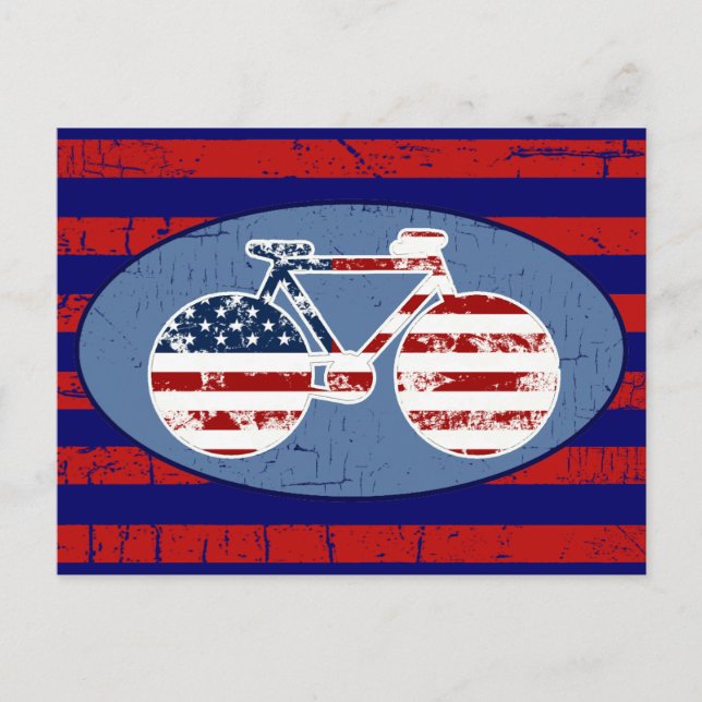 red&blue american stripes biking postkarte (Vorderseite)
