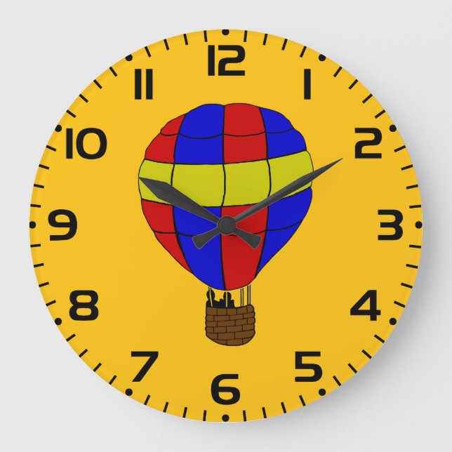 Red Blue and Yellow Hot Air Balloon Große Wanduhr (Vorderseite)