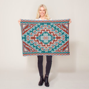 Red Blue Aquamarin Native Amerikanischen Ureinwohn Fleecedecke