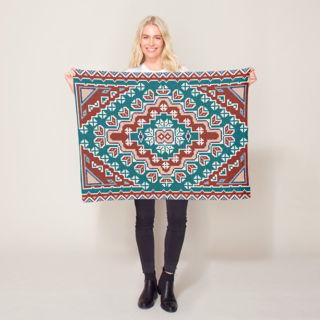 Red Blue Aquamarin Native Amerikanischen Ureinwohn Fleecedecke (Beispiel)