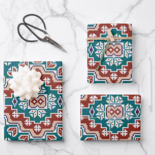 Red Blue Aquamarin Native Amerikanischen Ureinwohn Geschenkpapier Set