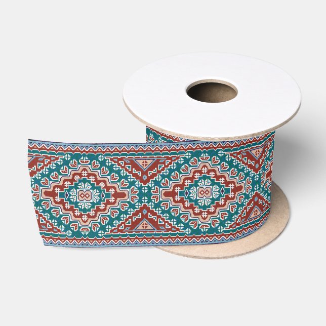 Red Blue Aquamarin Native Amerikanischen Ureinwohn Satinband (Spule)