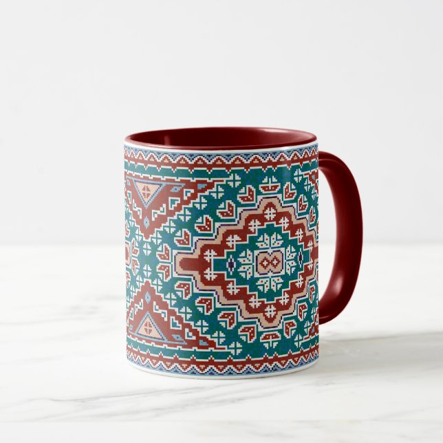 Red Blue Aquamarin Native Amerikanischen Ureinwohn Tasse (VorderseiteRechts)