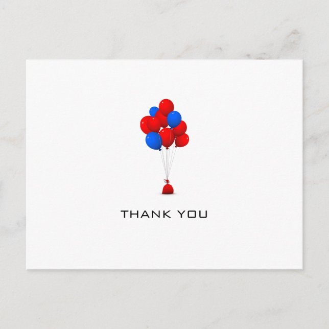 Red & Blue Balloons - Danke Post Card Postkarte (Vorderseite)