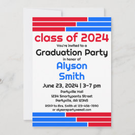 Red & Blue Bars Ein Foto Grad Party Einladung