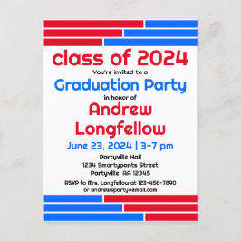 Red & Blue Bars Graduation Party Einladungspostkarte
