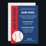 Red Blue Baseball Bar Mitzvah Einladung<br><div class="desc">Moderne Rot-Blau-Baseball-Thema Bar Mitzvah Einladungen. Persönlich für Ihre Veranstaltung.</div>
