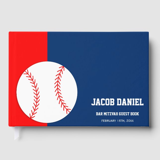 Red Blue Baseball Bar Mitzvah Livre d'hôtes (Recto)