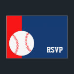 Red Blue Baseball Bar Mitzvah UAWG RSVP Karte<br><div class="desc">Moderne rote und blaue Baseball-Thema Bar Mitzvah UAWG Response Karte.</div>