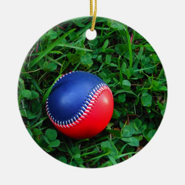 Red & Blue Baseball mit weißem Stitching Keramikornament (Vorne)