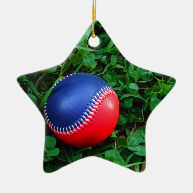 Red & Blue Baseball mit weißem Stitching Keramikornament (Vorne)
