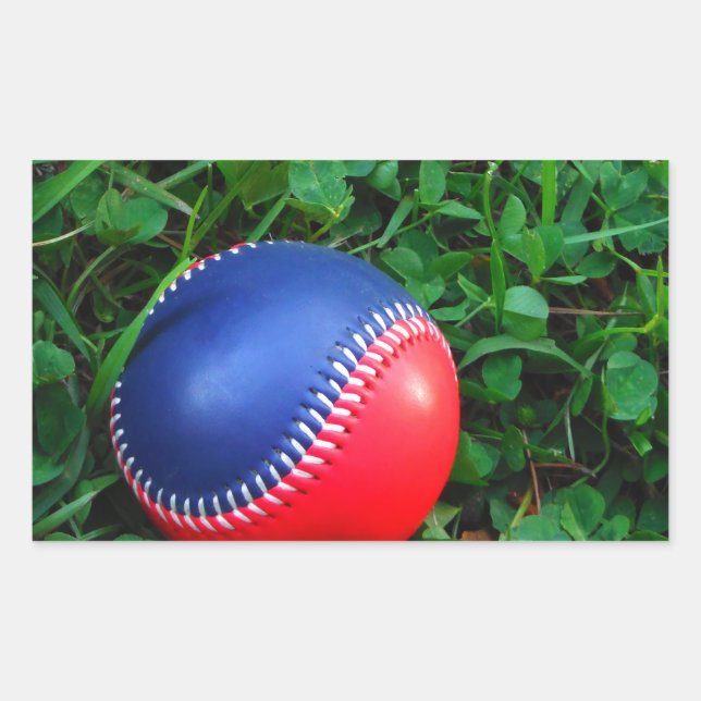 Red & Blue Baseball mit weißem Stitching Rechteckiger Aufkleber (Vorderseite)