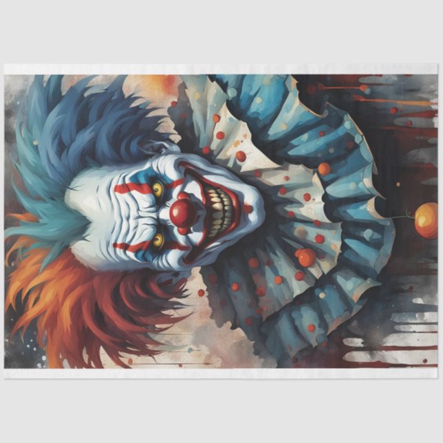 Red Blue Beängstigend Halloween Circus Clown Decou Seidenpapier (Vorderseite)