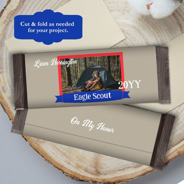 Red, Blue, Beige Eagle Scout Candy Bar Wrapper Flyer (Red, blue, beige Eagle Scout Court of Honor Chocolate Bar Label, DIY candy bar wrapper)