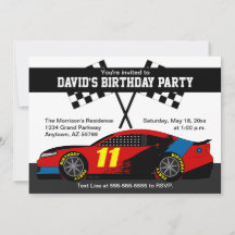 Red Blue Black Yellow Race Car Birthday Einladung