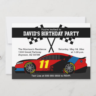 Red Blue Black Yellow Race Car Birthday Einladung