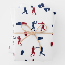 Red & Blue Boxing Gloves Boxer-Muster Geschenkpapier Set