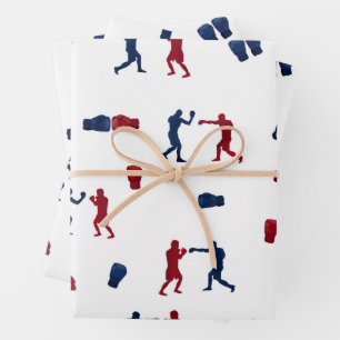 Red & Blue Boxing Gloves Boxer-Muster Geschenkpapier Set
