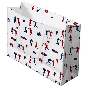 Red & Blue Boxing Gloves Boxer-Muster Große Geschenktüte
