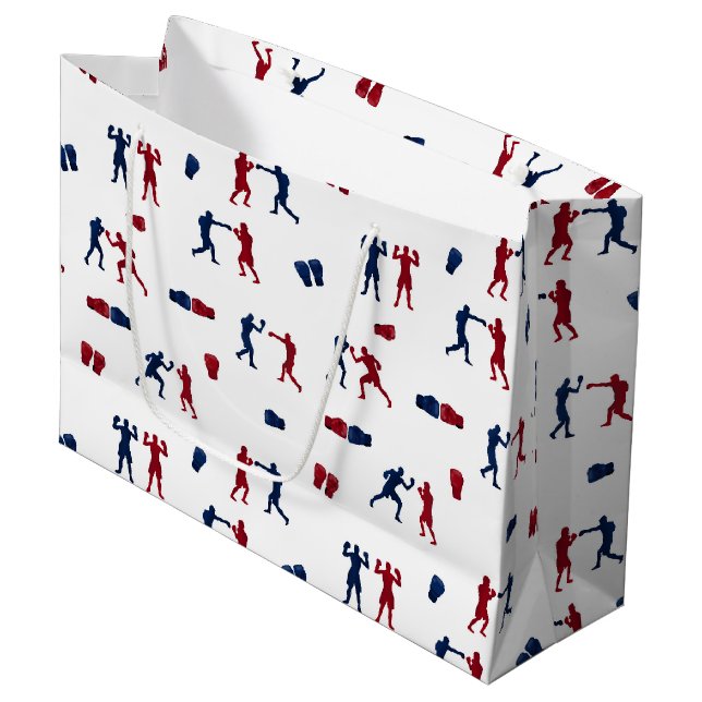 Red & Blue Boxing Gloves Boxer-Muster Große Geschenktüte (Vorderseite Schrägansicht)