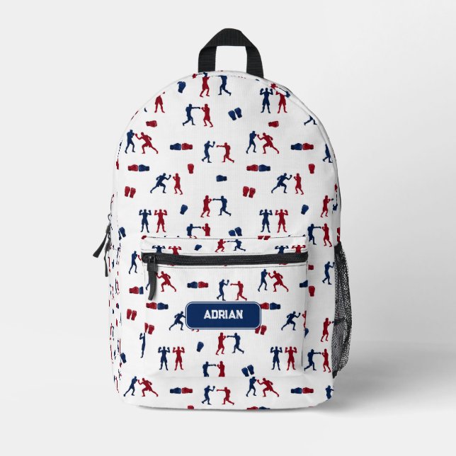 Red & Blue Boxing Gloves Boxer Pattern School Bedruckter Rucksack (Vorderseite)