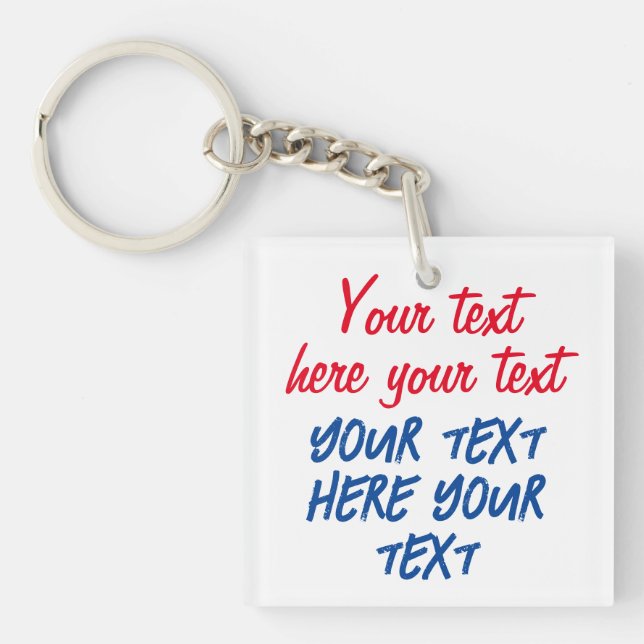 Red Blue Calligraphy Ihr Text hier ersetzen Slogan Schlüsselanhänger (Vorderseite)