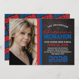 Red & Blue Chalkboard Abschluss Ankündigung