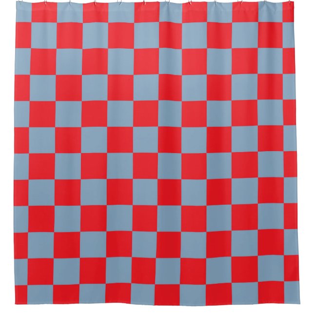 Red Blue Checkered Gingham Pattern Duschvorhang (Vorderseite)