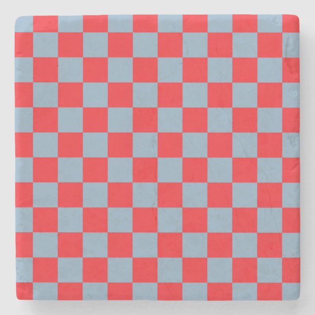 Red Blue Checkered Gingham Pattern Steinuntersetzer (Vorderseite)