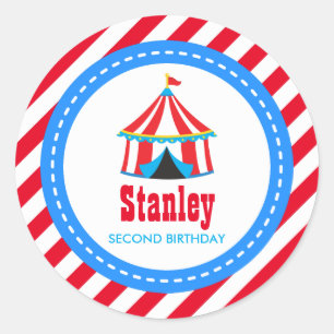 Red blue Circus Karneval Geburtstagsdusche Runder Aufkleber