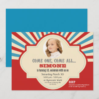 Red Blue Circus Thema 10. Geburtstag Einladung