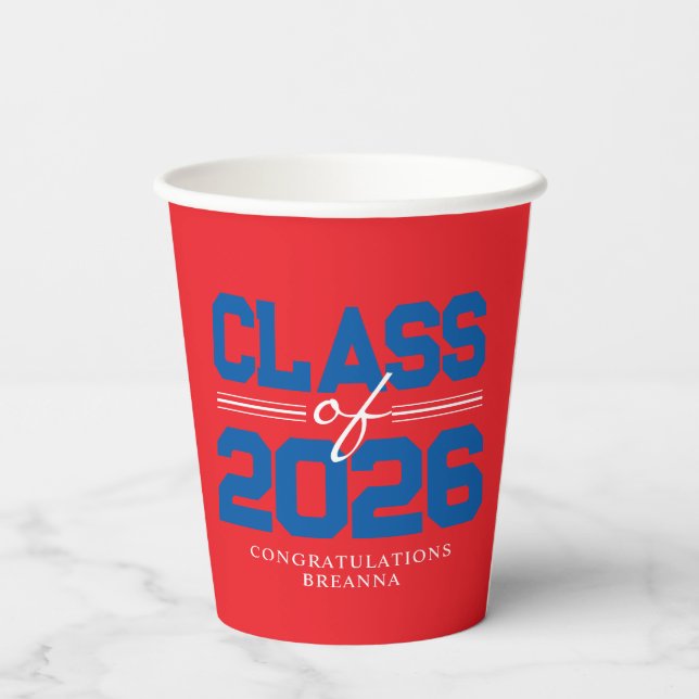 Red & Blue Class of Year Abschluss Pappbecher (Rückseite)