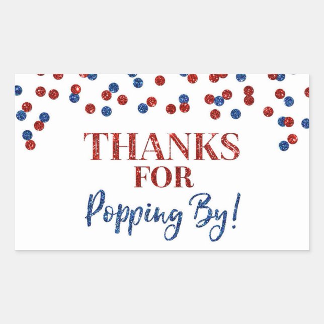 Red Blue Confetti Danke für Popping By Rechteckiger Aufkleber (Vorderseite)