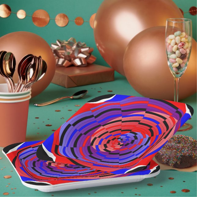 Red & Blue Counter Spiral von Kenneth Yoncich Pappteller (Multi)