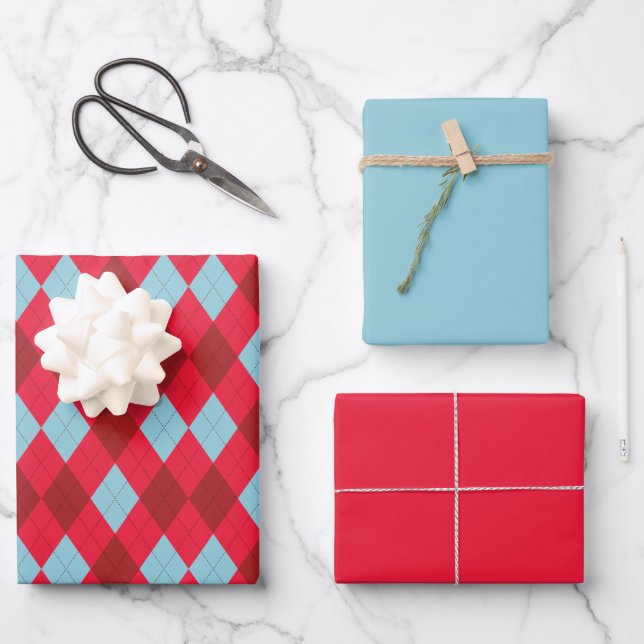 Red Blue & Crimson Weihnachten Raute Geschenkpapier Set (Vorderseite)