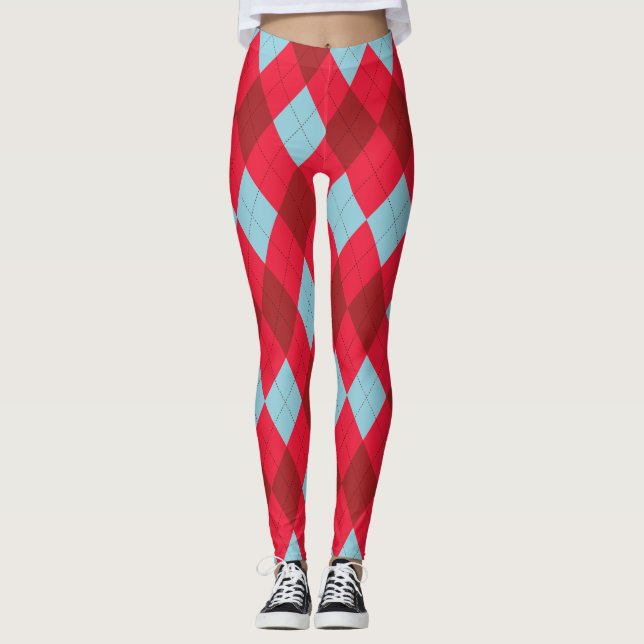 Red Blue & Crimson Weihnachten Raute Leggings (Vorderseite)