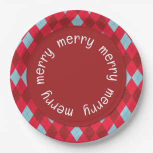Red Blue & Crimson Weihnachten Raute Pappteller