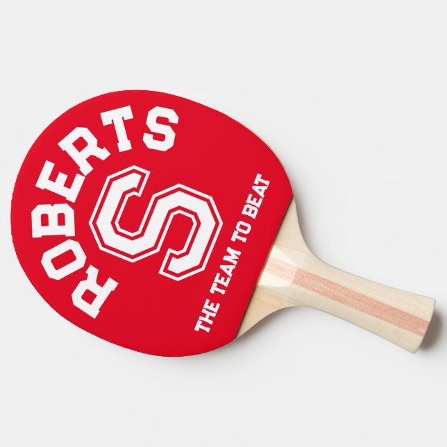 Red blue custom monogram name initial and team tischtennis schläger (Rückseite Seitenansicht)