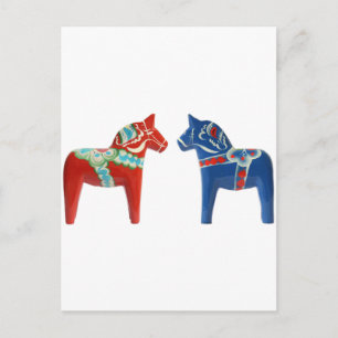 Red & Blue Dala Horse Postkarte