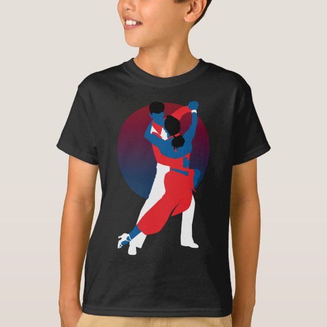 Red & Blue Dancing Silhouette - Tango-Tänzer T-Shirt (Vorderseite)
